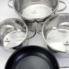 Bộ Nồi Chảo Inox 304 Cao Cấp 5 Đáy Kalpen Lermat L2 - Bộ Nấu Ăn Chất Liệu Inox Bền Bỉ, An Toàn Cho Sức Khỏe, Đáp Ứng Mọi Nhu Cầu Nấu Nướng