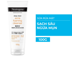Sữa Rửa Mặt Neutrogena Deep Clean Ngừa Mụn 100g - Công Nghệ Amino Micellar Làm Sạch Sâu, Giữ Ẩm Tự Nhiên Cho Da Mềm Mại