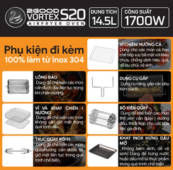 Nồi Chiên Không Dầu 2Good Vortex S-20 Air Fryer Oven 14.5L - Công Nghệ Nấu Ăn Tối Ưu, Dễ Sử Dụng với 16 Chế Độ Cài Đặt Sẵn