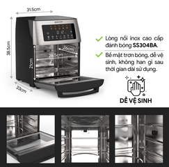 Nồi Chiên Không Dầu Đa Năng 2Good Vortex S-18 15L - Thiết Kế Sang Trọng, Dễ Sử Dụng, Khu Vực 220°C, Phù Hợp Gia Đình 5-6 Người