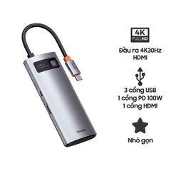 Bộ Chuyển Đổi Đa Năng Baseus Metal Gleam Type-C 5in1 CAHUB-CX0G - Tốc Độ Cao, Sạc Nhanh PD 100W, Hỗ Trợ HDMI 4K