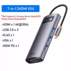 Hub Mở Rộng Baseus Metal Gleam 7in1 - Cổng Kết Nối USB 3.0, HDMI 4K, VGA, RJ45, Type-C PD 100W - Thiết Bị Đa Chức Năng Cho Laptop, MacBook