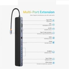 Hub Mở Rộng Baseus 12 in 1 EliteJoy Gen2 - Công cụ Chuyển Đổi Đa Năng 11 Cổng Type-C cho Laptop, Macbook, Smartphone, 4K HDMI, Sạc Nhanh PD 100W
