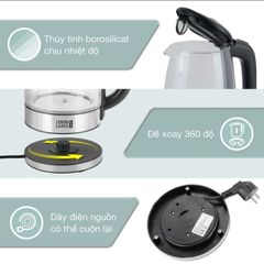 Ấm Siêu Tốc Thủy Tinh Lebenlang LBL2879 - Dung Tích 1.7L, Công Suất 2200W, Chất Liệu Inox & Thủy Tinh, Thiết Kế Hiện Đại, Sang Trọng