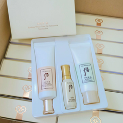 Bộ kem chống nắng dưỡng trắng da Whoo Radiant White Sun Essence 3 món - Kem chống nắng SPF 50+/PA++++, Sữa rửa mặt & Tinh chất dưỡng da chống lão hóa