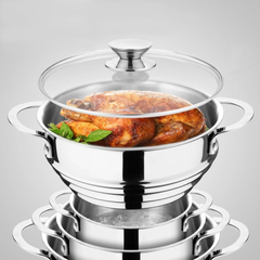 Chảo Xào Inox 304 Kalpen Đúc Liền và Xửng Hấp 3 Nấc - Bộ Đa Năng Cho Món Xào, Nấu, Hấp Thực Phẩm An Toàn, Tiện Lợi
