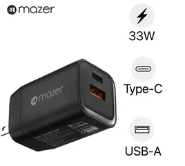 Củ sạc nhanh 33W Mazer Infinite Boots Super MINI Pro M-GAN2-T33W - Sạc 2 thiết bị đồng thời, siêu nhỏ gọn, công nghệ PD & QC chống quá tải