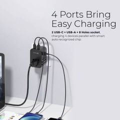 Củ Sạc Nhanh Mazer Infinite World Travel GaN 65W PD - Bộ Sạc Du Lịch Tương Thích 150 Quốc Gia, USB-C và USB-A
