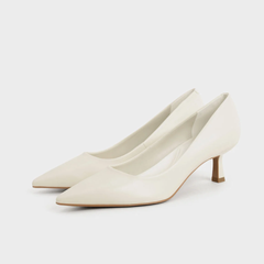 Giày cao gót Charles & Keith Emmy Pointed Kitten Heel Pumps CK1-60361352 Chalk - Gót 5.5cm, Màu Trắng Phấn Thanh Lịch Cho Phái Đẹp