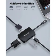 Hub Chuyển Đổi Mazer USB-C 4in1 M-UC2MULTI4040-BK - 4 Cổng Kết Nối HDMI 4K, VGA, USB-A, Sạc - Thiết Bị Mở Rộng Cho Laptop, PC, Android