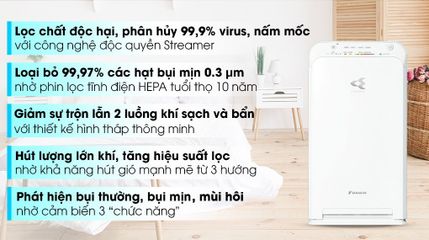 Máy Lọc Không Khí Daikin MC40UVM6 - Cảm Biến 3 Chức Năng, Công Suất 23W, Phù Hợp Diện Tích 31m2, Lọc Bụi, Khử Mùi Hiệu Quả