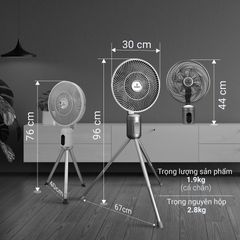 Quạt Tuần Hoàn Không Khí Kalpen CFK-999 - 8 Mức Gió, Pin 10000mAh, Thiết Kế Hiện Đại, 7 Cánh, Hẹn Giờ, Sử Dụng 21 Giờ