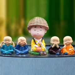 Bộ 4 Chú Tiểu và Hòa Thượng Trang Trí Bàn Làm Việc Ô Tô - Tượng Nhỏ Xinh Làm Quà Tặng Ý Nghĩa
