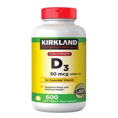 Vitamin D3 2000IU Kirkland - Viên Uống Bổ Sung Vitamin D Chất Lượng Từ Mỹ, Hỗ Trợ Xương Khớp và Hệ Miễn Dịch, Hộp 600 Viên
