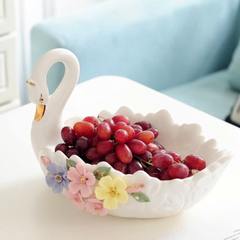Đĩa sâu lòng hình thiên nga bằng gốm sứ cao cấp - Đựng trái cây sang trọng, trang trí nhà cửa đẹp mắt, quà tặng độc đáo