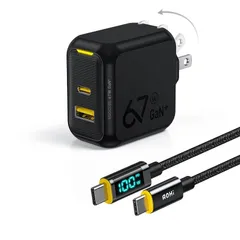 Bộ Sạc Nhanh AOHi Magcube GaN+ 67W AOC-C004 - Củ Sạc 2 Cổng USB-C và USB-A Gọn Nhẹ, Chất Lượng Cao, Tích Hợp Màn Hình LED