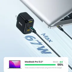 Bộ Sạc Nhanh AOHi Magcube GaN+ 67W AOC-C004 - Củ Sạc 2 Cổng USB-C và USB-A Gọn Nhẹ, Chất Lượng Cao, Tích Hợp Màn Hình LED