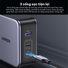 Củ Sạc Nhanh 3 Cổng Ugreen Nexode GaN 140W CD289 - Sạc Đa Năng Cho Laptop & Điện Thoại Với Công Nghệ PD 3.1 và GaN II