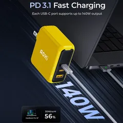 Củ Sạc Nhanh AOHi Magcube PD 140W - 3 Cổng USB (2C + 1A) Công Nghệ GaN+ Tỏa Nhiệt Thấp, Sạc Nhanh Đa Dụng Cho Điện Thoại và Thiết Bị điện tử