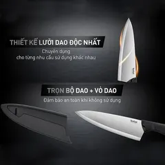 Dao làm bếp Tefal Comfort K2213204, lưỡi dài 20cm, thép không gỉ, tay cầm nhựa cao cấp, tiện dụng cho bếp và du lịch