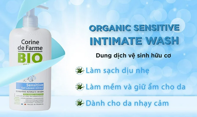 Gel Vệ Sinh Phụ Nữ Corine de Farme Organic Intimate Sensitive 250ml - Hữu Cơ, Dịu Nhẹ cho Vùng Kín Nhạy Cảm