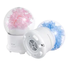 Máy Khuếch Tán Tinh Dầu Tạo Độ Ẩm Quả Cầu Hoa - Kèm 2 Chai Tinh Dầu Nguyên Chất Sả Chanh & Bạc Hà - Đèn Ngủ LED 7 Màu