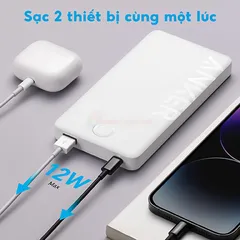 Pin sạc dự phòng Anker 323 PowerCore 10000mAh 12W - Sạc nhanh 2 thiết bị cùng lúc qua USB-C và USB-A, thiết kế mỏng nhẹ dễ mang theo