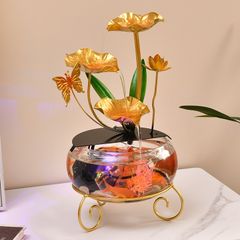 Thác Nước Phong Thủy Hoa Sen Kèm Bể Cá Thủy Sinh - Trang Trí Nhà Đẹp Màu Sắc, Sinh Khí Cho Không Gian Sống