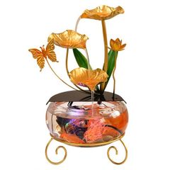 Thác Nước Phong Thủy Hoa Sen Kèm Bể Cá Thủy Sinh - Trang Trí Nhà Đẹp Màu Sắc, Sinh Khí Cho Không Gian Sống