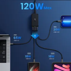 Trạm Sạc Để Bàn AOHi Magcube 120W Pro - 4 Cổng USB-C & USB-A, Thiết Kế Gọn Nhẹ, Sạc Nhanh Cho Laptop, Điện Thoại Thông Minh