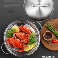Xửng Hấp 2 Tầng Đa Năng Casani Ý 28cm - Thép Không Gỉ, Dẫn Nhiệt Nhanh, Dụng Cụ Nhà Bếp Chất Lượng Cao, Chế Biến Món Ăn Ngon