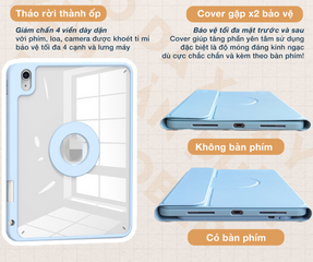 Bao da iPad xoay 360 độ kèm bàn phím Bluetooth - Phụ kiện tiện lợi chống sốc, cao cấp cho iPad, làm việc như laptop