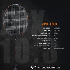 Vợt cầu lông Mizuno JPX 10.3 4U - Vợt thể thao nặng đầu cho người chơi trung bình đến nâng cao, hiệu suất cao, bền bỉ và linh hoạt