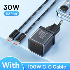 Combo Củ Sạc Nhanh Baseus GaN5S 30W Kèm Dây Cáp USB-C - Sạc Nhanh Chống Quá Nhiệt Cho iPhone 15, Thiết Bị Di Động