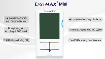 Máy Đo Đường Huyết EasyMax Mini - Kiểm Tra Lượng Đường Trong Máu Nhanh Chóng, Chính Xác, Tiện Lợi Cho Người Bệnh Tiểu Đường