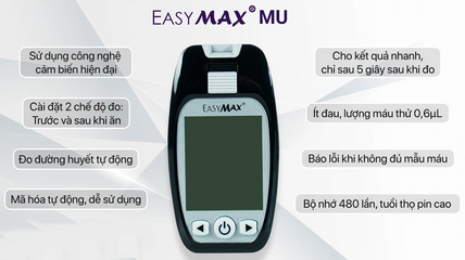 Máy đo đường huyết EasyMax MU - Thiết bị đo nhanh, chính xác chỉ sau 5 giây, cảm biến điện hóa sinh cho người tiểu đường