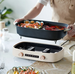 Nồi Lẩu Nướng Điện 2 Ngăn Đa Năng Bear DHG-D65B1 6.5L - Nấu Lẩu, Nướng Thoải Mái Cho Gia Đình 4-6 Người