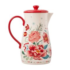 Bình đựng nước có nắp The Pioneer Woman Merry Meadow - Gốm sứ cao cấp, thiết kế hoa văn cổ điển, dung tích 1,9 lít, tiện dụng cho mọi bữa tiệc.