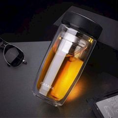 Bình Nước Thủy Tinh 350ml Casava Classic - Bình Giữ Nhiệt 2 Lớp Sang Trọng, Có Lõi Lọc Trà, Thích Hợp Mang Đi Làm, Du Lịch
