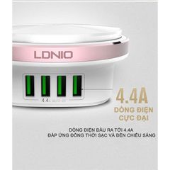 Sạc 4 cổng USB LDNIO A4406 với đèn ngủ, bộ sạc đa năng tiện lợi, dễ sử dụng và an toàn cho trẻ em, 4.4A, thiết kế gọn nhẹ