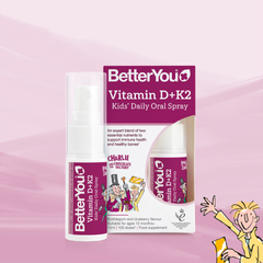 Xịt Vitamin D + K2 cho trẻ em BetterYou - Hỗ trợ miễn dịch và phát triển xương, hương vị kẹo cao su và việt quất tự nhiên, 15ml