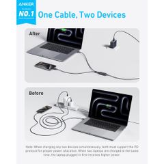 Cáp Sạc Nhanh 2in1 Anker A8895 USB C to USB C 140W - Dài 1.2m, Chống Rối, Sạc Đa Thiết Bị, Phù Hợp Cho Chuyến Đi Xa