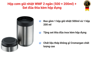 Hộp cơm giữ nhiệt 2 ngăn WMF MY2GO kèm thìa đũa & hộp đựng - Giữ nóng lạnh tối ưu, thiết kế nhỏ gọn cho văn phòng và dã ngoại
