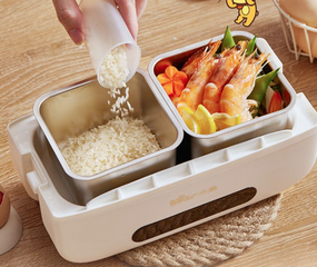 Hộp cơm giữ nhiệt cắm điện Bear DFH-C15B9 1.5L - Thiết bị đa năng nấu chín và hâm nóng thức ăn, 2 tầng, 3 ngăn inox an toàn