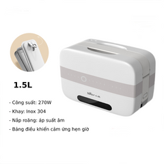 Hộp cơm giữ nhiệt cắm điện Bear DFH-C15B9 1.5L - Thiết bị đa năng nấu chín và hâm nóng thức ăn, 2 tầng, 3 ngăn inox an toàn