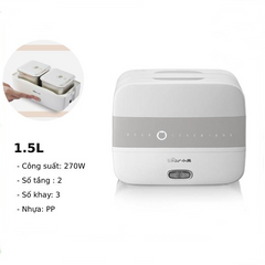Hộp cơm giữ nhiệt cắm điện Bear DFH-C15B9 1.5L - Thiết bị đa năng nấu chín và hâm nóng thức ăn, 2 tầng, 3 ngăn inox an toàn