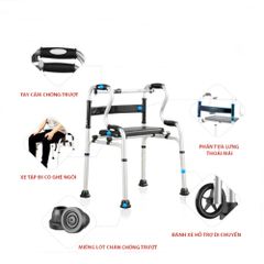 Khung Tập Đi Z002 Đa Năng Có Ghế Ngồi Tháo Rời, Gấp Gọn - Thiết Bị Hỗ Trợ Đi Lại An Toàn Cho Người Cao Tuổi