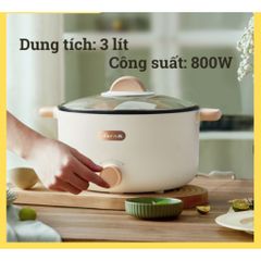 Nồi điện đa năng Bear DRG-D30T3 800W - Nấu Lẩu, Chiên, Xào, Luộc - Dung tích 3L, 2 Mức Nhiệt Điều Chỉnh, Lớp Chống Dính Cao Cấp