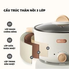 Nồi điện đa năng Bear DRG-D30T3 800W - Nấu Lẩu, Chiên, Xào, Luộc - Dung tích 3L, 2 Mức Nhiệt Điều Chỉnh, Lớp Chống Dính Cao Cấp