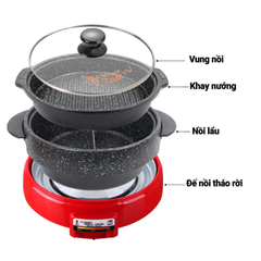 Nồi Lẩu Nướng Điện Well Cook Taeyu TC-N9200G - Điều Chỉnh Nhiệt Độ 100-200°C, Dung Tích 3L, Chống Dính, Nấu Nướng Đa Dạng